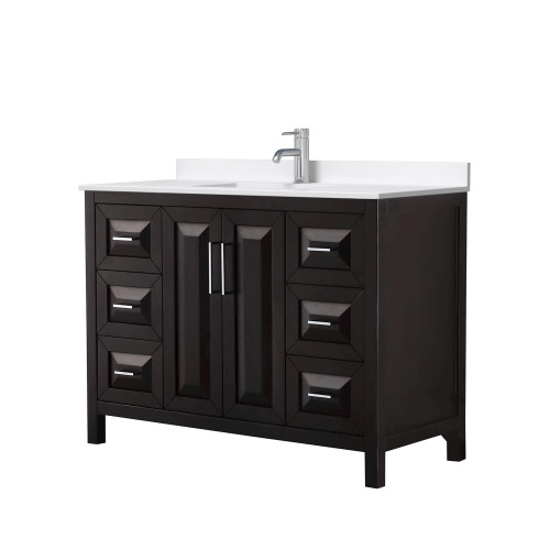 Wyndham Daria 48 Inch Single Bathroom Vanity in Dark Espresso, White Quartz Countertop, Undermount Square Sink (1-Hole), Polished Chrome Trim - WCV252548SDEWQUNSMXX