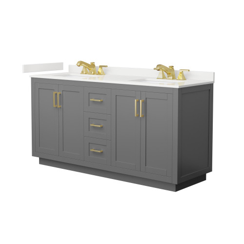 Wyndham Miranda 66 Inch Double Bathroom Vanity in Dark Gray, White Quartz Countertop, Undermount Square Sinks (3-Hole), Brushed Gold Trim - WCF292966DGGWQUS3MXX