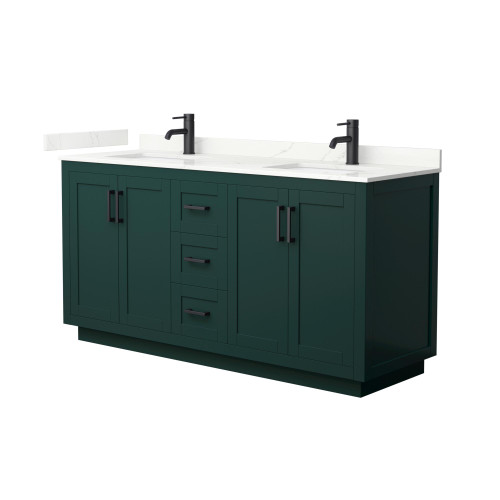 Wyndham Miranda 66 Inch Double Bathroom Vanity in Green, Giotto Quartz Countertop, Undermount Square Sinks (1-Hole), Matte Black Trim - WCF292966DGKGTUNSMXX