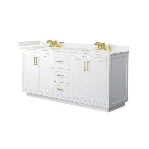 Wyndham Miranda 72 Inch Double Bathroom Vanity in White, White Quartz Countertop, Undermount Square Sinks (3-Hole), Brushed Gold Trim - WCF292972DWGWQUS3MXX