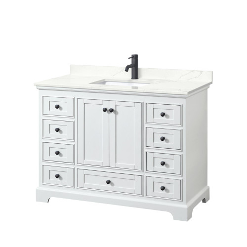 Wyndham Deborah 48 Inch Single Bathroom Vanity in White, Giotto Quartz Countertop, Undermount Square Sink (1-Hole), Matte Black Trim - WCS202048SWBGTUNSMXX Wyndham Deborah 48 Inch Single Bathroom Vanity in White, Giotto Quartz Countertop, Undermount Square Sink (1-Hole), Matte Black Trim - WCS202048SWBGTUNSMXX