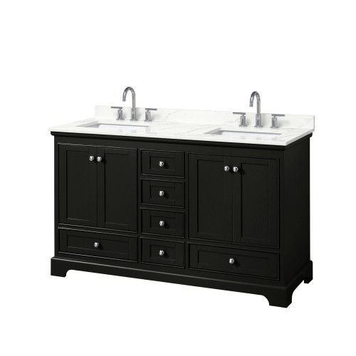 Wyndham Deborah 60 Inch Double Bathroom Vanity in Dark Espresso, Giotto Quartz Countertop, Undermount Square Sinks (3-Hole), Polished Chrome Trim - WCS202060DDEGTUS3MXX Wyndham Deborah 60 Inch Double Bathroom Vanity in Dark Espresso, Giotto Quartz Countertop, Undermount Square Sinks (3-Hole), Polished Chrome Trim - WCS202060DDEGTUS3MXX