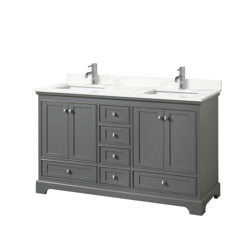 Wyndham Deborah 60 Inch Double Bathroom Vanity in Dark Gray, Giotto Quartz Countertop, Undermount Square Sinks (1-Hole), Polished Chrome Trim - WCS202060DKGGTUNSMXX Wyndham Deborah 60 Inch Double Bathroom Vanity in Dark Gray, Giotto Quartz Countertop, Undermount Square Sinks (1-Hole), Polished Chrome Trim - WCS202060DKGGTUNSMXX