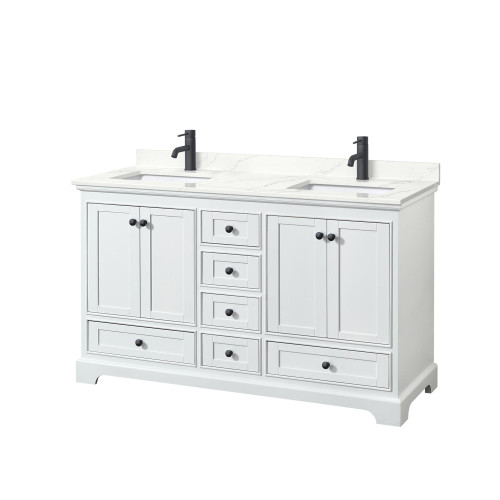 Wyndham Deborah 60 Inch Double Bathroom Vanity in White, Giotto Quartz Countertop, Undermount Square Sinks (1-Hole), Matte Black Trim - WCS202060DWBGTUNSMXX