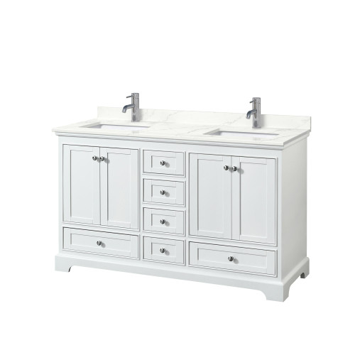 Wyndham Deborah 60 Inch Double Bathroom Vanity in White, Giotto Quartz Countertop, Undermount Square Sinks (1-Hole), Polished Chrome Trim - WCS202060DWHGTUNSMXX Wyndham Deborah 60 Inch Double Bathroom Vanity in White, Giotto Quartz Countertop, Undermount Square Sinks (1-Hole), Polished Chrome Trim - WCS202060DWHGTUNSMXX