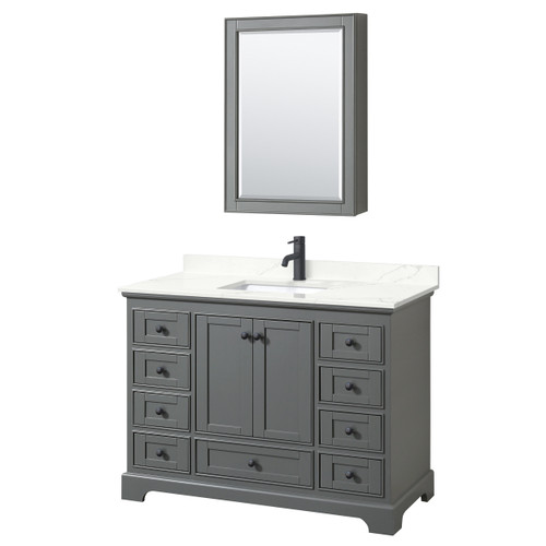 Wyndham Deborah 48 Inch Single Bathroom Vanity in Dark Gray, Giotto Quartz Countertop, Undermount Square Sink (1-Hole), Matte Black Trim, Medicine Cabinet - WCS202048SGBGTUNSMED