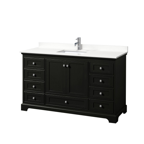 Wyndham Deborah 60 Inch Single Bathroom Vanity in Dark Espresso, White Quartz Countertop, Undermount Square Sink (1-Hole), Polished Chrome Trim - WCS202060SDEWQUNSMXX Wyndham Deborah 60 Inch Single Bathroom Vanity in Dark Espresso, White Quartz Countertop, Undermount Square Sink (1-Hole), Polished Chrome Trim - WCS202060SDEWQUNSMXX