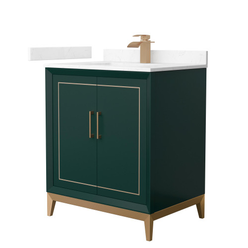 Wyndham Marlena 30 Inch Single Bathroom Vanity in Green, Carrara Cultured Marble Countertop, Undermount Square Sink, Satin Bronze Trim - WCH515130SGSC2UNSMXX Wyndham Marlena 30 Inch Single Bathroom Vanity in Green, Carrara Cultured Marble Countertop, Undermount Square Sink, Satin Bronze Trim - WCH515130SGSC2UNSMXX