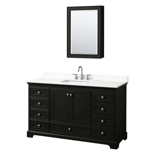 Wyndham Deborah 60 Inch Single Bathroom Vanity in Dark Espresso, White Quartz Countertop, Undermount Square Sink (3-Hole), Polished Chrome Trim, Medicine Cabinet - WCS202060SDEWQUS3MED