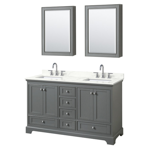 Wyndham Deborah 60 Inch Double Bathroom Vanity in Dark Gray, Giotto Quartz Countertop, Undermount Square Sinks (3-Hole), Polished Chrome Trim, Medicine Cabinets - WCS202060DKGGTUS3MED Wyndham Deborah 60 Inch Double Bathroom Vanity in Dark Gray, Giotto Quartz Countertop, Undermount Square Sinks (3-Hole), Polished Chrome Trim, Medicine Cabinets - WCS202060DKGGTUS3MED
