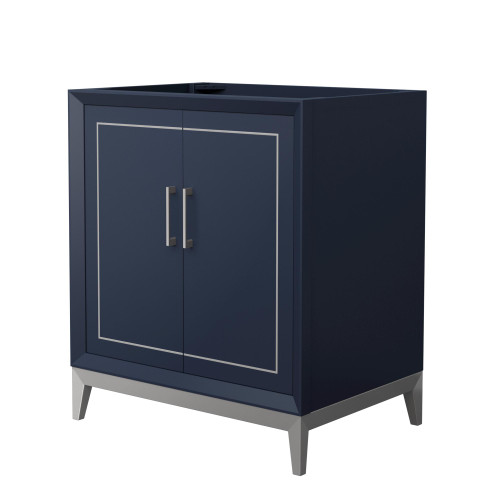 Wyndham Marlena 30 Inch Single Bathroom Vanity in Dark Blue, No Countertop, No Sink, Brushed Nickel Trim - WCH515130SBNCXSXXMXX