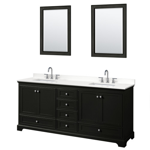Wyndham Deborah 80 Inch Double Bathroom Vanity in Dark Espresso, White Quartz Countertop, Undermount Square Sinks (3-Hole), Polished Chrome Trim, 24 Inch Mirrors - WCS202080DDEWQUS3M24