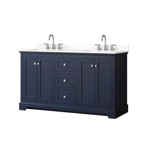 Wyndham Avery 60 Inch Double Bathroom Vanity in Dark Blue, Giotto Quartz Countertop, Undermount Square Sinks (3-Hole), Polished Chrome Trim - WCV232360DBCGTUS3MXX Wyndham Avery 60 Inch Double Bathroom Vanity in Dark Blue, Giotto Quartz Countertop, Undermount Square Sinks (3-Hole), Polished Chrome Trim - WCV232360DBCGTUS3MXX
