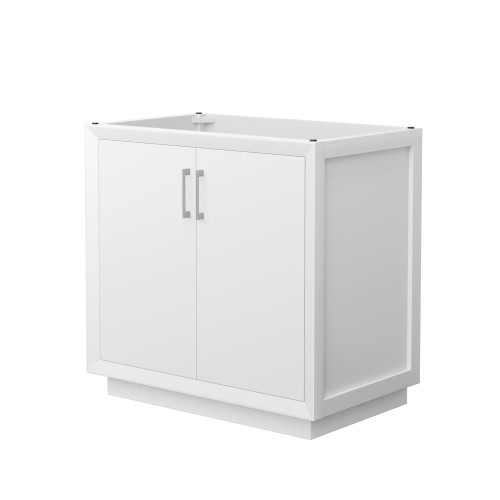 Wyndham Strada 36 Inch Single Bathroom Vanity in White, No Countertop, No Sink, Brushed Nickel Trim - WCF414136SWHCXSXXMXX