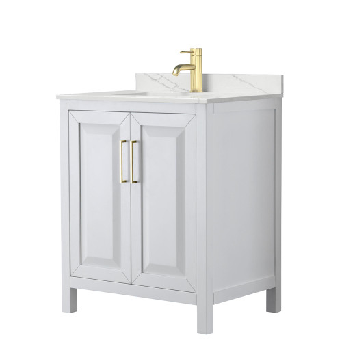 Wyndham Daria 30 Inch Single Bathroom Vanity in White, Giotto Quartz Countertop, Undermount Square Sink (1-Hole), Brushed Gold Trim - WCV252530SWGGTUNSMXX