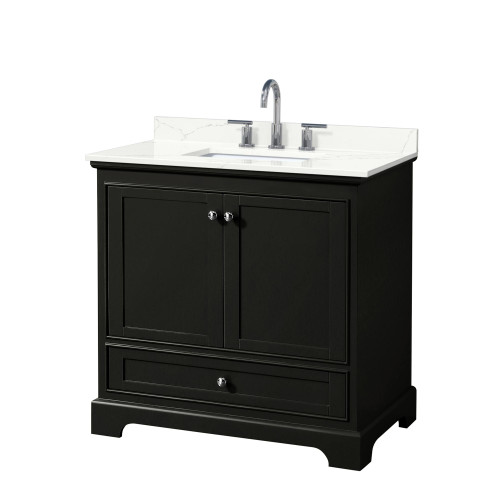 Wyndham Deborah 36 Inch Single Bathroom Vanity in Dark Espresso, Giotto Quartz Countertop, Undermount Square Sink (3-Hole), Polished Chrome Trim - WCS202036SDEGTUS3MXX Wyndham Deborah 36 Inch Single Bathroom Vanity in Dark Espresso, Giotto Quartz Countertop, Undermount Square Sink (3-Hole), Polished Chrome Trim - WCS202036SDEGTUS3MXX