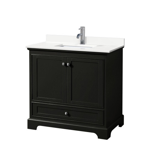 Wyndham Deborah 36 Inch Single Bathroom Vanity in Dark Espresso, White Quartz Countertop, Undermount Square Sink (1-Hole), Polished Chrome Trim - WCS202036SDEWQUNSMXX Wyndham Deborah 36 Inch Single Bathroom Vanity in Dark Espresso, White Quartz Countertop, Undermount Square Sink (1-Hole), Polished Chrome Trim - WCS202036SDEWQUNSMXX