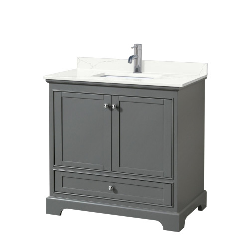 Wyndham Deborah 36 Inch Single Bathroom Vanity in Dark Gray, Giotto Quartz Countertop, Undermount Square Sink (1-Hole), Polished Chrome Trim - WCS202036SKGGTUNSMXX Wyndham Deborah 36 Inch Single Bathroom Vanity in Dark Gray, Giotto Quartz Countertop, Undermount Square Sink (1-Hole), Polished Chrome Trim - WCS202036SKGGTUNSMXX