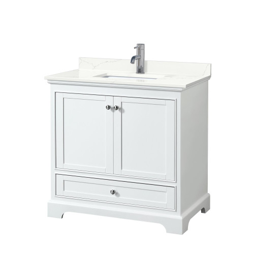 Wyndham Deborah 36 Inch Single Bathroom Vanity in White, Giotto Quartz Countertop, Undermount Square Sink (1-Hole), Polished Chrome Trim - WCS202036SWHGTUNSMXX Wyndham Deborah 36 Inch Single Bathroom Vanity in White, Giotto Quartz Countertop, Undermount Square Sink (1-Hole), Polished Chrome Trim - WCS202036SWHGTUNSMXX