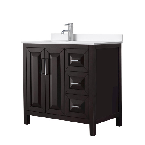 Wyndham Daria 36 Inch Single Bathroom Vanity in Dark Espresso, White Quartz Countertop, Undermount Square Sink (1-Hole), Polished Chrome Trim - WCV252536SDEWQUNSMXX Wyndham Daria 36 Inch Single Bathroom Vanity in Dark Espresso, White Quartz Countertop, Undermount Square Sink (1-Hole), Polished Chrome Trim - WCV252536SDEWQUNSMXX