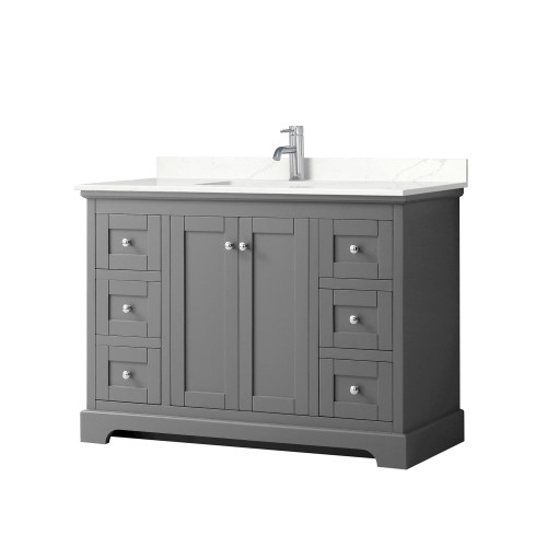 Wyndham Avery 48 Inch Single Bathroom Vanity in Dark Gray, Giotto Quartz Countertop, Undermount Square Sink (1-Hole), Polished Chrome Trim - WCV232348SKGGTUNSMXX
