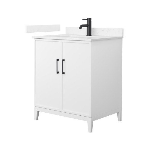 Wyndham Elan 30 Inch Single Bathroom Vanity in White, Carrara Cultured Marble Countertop, Undermount Square Sink, Matte Black Trim - WCH717130SWBCCUNSMXX