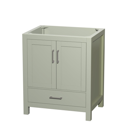 Wyndham Sheffield 30 inch Single Bathroom Vanity in Light Green, No Countertop, No Sink, Brushed Nickel Trim - WCS141430SLGCXSXXMXX Wyndham Sheffield 30 inch Single Bathroom Vanity in Light Green, No Countertop, No Sink, Brushed Nickel Trim - WCS141430SLGCXSXXMXX
