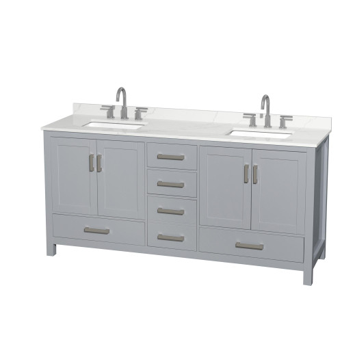 Wyndham Sheffield 72 Inch Double Bathroom Vanity in Gray, Giotto Quartz Countertop, Undermount Square Sinks (3-Hole), Brushed Chrome Trim - WCS141472DGYGTUS3MXX