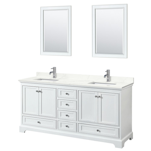Wyndham Deborah 72 Inch Double Bathroom Vanity in White, Giotto Quartz Countertop, Undermount Square Sinks (1-Hole), Polished Chrome Trim, 24 Inch Mirrors - WCS202072DWHGTUNSM24 Wyndham Deborah 72 Inch Double Bathroom Vanity in White, Giotto Quartz Countertop, Undermount Square Sinks (1-Hole), Polished Chrome Trim, 24 Inch Mirrors - WCS202072DWHGTUNSM24