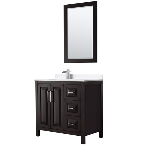 Wyndham Daria 36 Inch Single Bathroom Vanity in Dark Espresso, White Cultured Marble Countertop, Undermount Square Sink, Polished Chrome Trim, 24 Inch Mirror - WCV252536SDEWCUNSM24