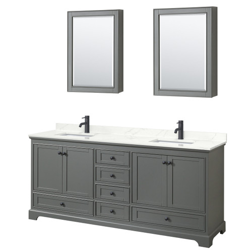 Wyndham Deborah 80 Inch Double Bathroom Vanity in Dark Gray, Giotto Quartz Countertop, Undermount Square Sinks (1-Hole), Matte Black Trim, Medicine Cabinets - WCS202080DGBGTUNSMED Wyndham Deborah 80 Inch Double Bathroom Vanity in Dark Gray, Giotto Quartz Countertop, Undermount Square Sinks (1-Hole), Matte Black Trim, Medicine Cabinets - WCS202080DGBGTUNSMED