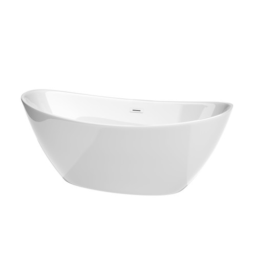 Wyndham Dorrit 66 Inch Freestanding Bathtub in White with Shiny White Drain and Overflow Trim - WCBTE652066SWTRIM