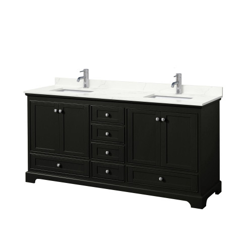 Wyndham Deborah 72 Inch Double Bathroom Vanity in Dark Espresso, Giotto Quartz Countertop, Undermount Square Sinks (1-Hole), Polished Chrome Trim - WCS202072DDEGTUNSMXX Wyndham Deborah 72 Inch Double Bathroom Vanity in Dark Espresso, Giotto Quartz Countertop, Undermount Square Sinks (1-Hole), Polished Chrome Trim - WCS202072DDEGTUNSMXX