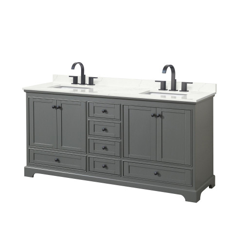 Wyndham Deborah 72 Inch Double Bathroom Vanity in Dark Gray, Giotto Quartz Countertop, Undermount Square Sinks (3-Hole), Matte Black Trim - WCS202072DGBGTUS3MXX