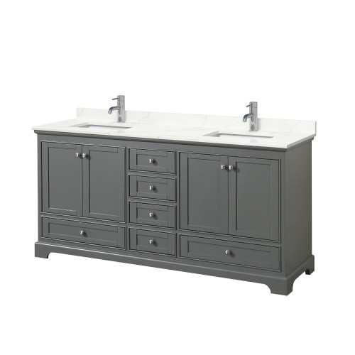 Wyndham Deborah 72 Inch Double Bathroom Vanity in Dark Gray, Giotto Quartz Countertop, Undermount Square Sinks (1-Hole), Polished Chrome Trim - WCS202072DKGGTUNSMXX Wyndham Deborah 72 Inch Double Bathroom Vanity in Dark Gray, Giotto Quartz Countertop, Undermount Square Sinks (1-Hole), Polished Chrome Trim - WCS202072DKGGTUNSMXX