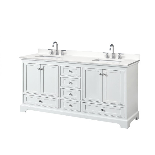 Wyndham Deborah 72 Inch Double Bathroom Vanity in White, White Quartz Countertop, Undermount Square Sinks (3-Hole), Polished Chrome Trim - WCS202072DWHWQUS3MXX Wyndham Deborah 72 Inch Double Bathroom Vanity in White, White Quartz Countertop, Undermount Square Sinks (3-Hole), Polished Chrome Trim - WCS202072DWHWQUS3MXX