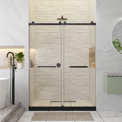 Fine Fixtures Frameless Double Sliding Shower Door - 60" X 80" - Black - SDM60BL