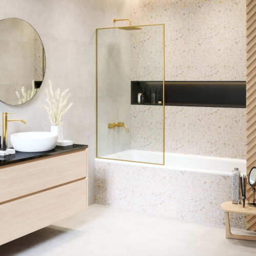 Fine Fixtures Fixed Full Frame Tub Panel - 30" X 58" - Satin Brass - SDF30SB