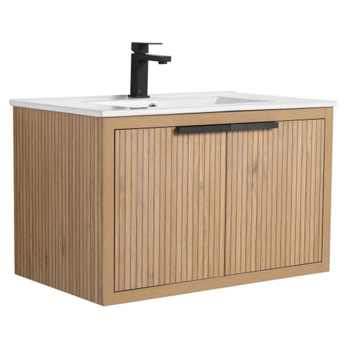 Fine Fixtures Kingsford Wall Hung Vanity Cabinet With Sink 30" Wide - Bright Oak - KI30BO-DO