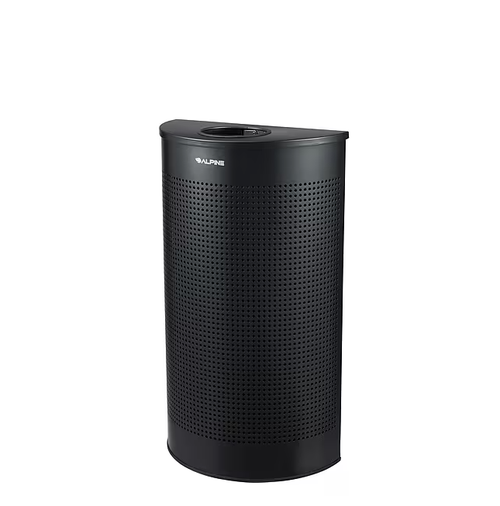 Alpine ALP438-12HR-BLK 12 Gallon Black Perforated Metal Half Round Decorative Waste Receptacle