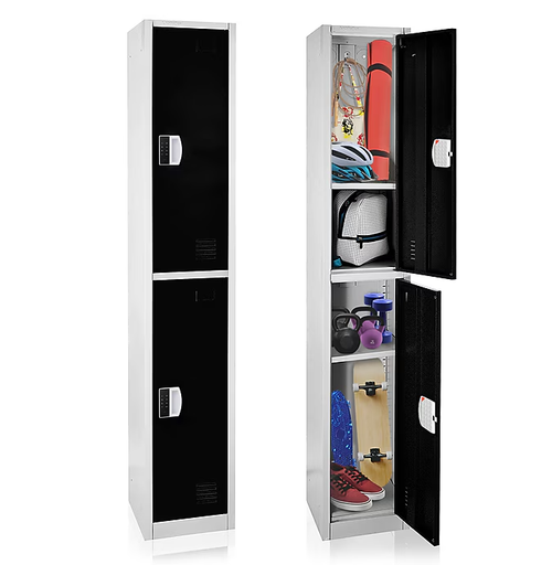 Alpine ADI629-202-BLK-DL 72" H x 12" W 2-Tier Steel Storage Locker with Digital Lock, Black
