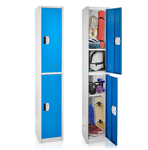 Alpine ADI629-202-BLU-DL 72" H x 12" W 2-Tier Steel Storage Locker with Digital Lock, Blue