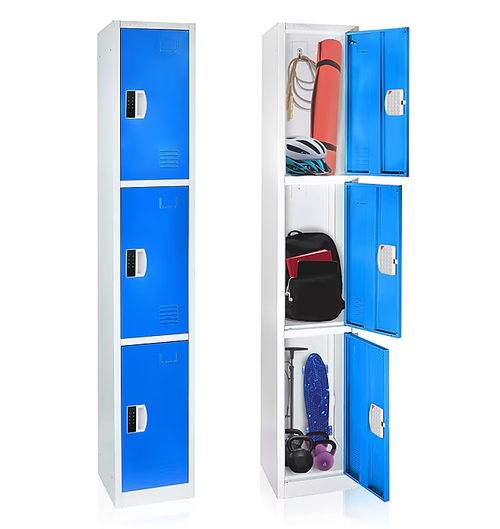 Alpine ADI629-203-BLU-DL 72" H x 12" W Triple Tier Steel Storage Locker with Digital Lock, Blue