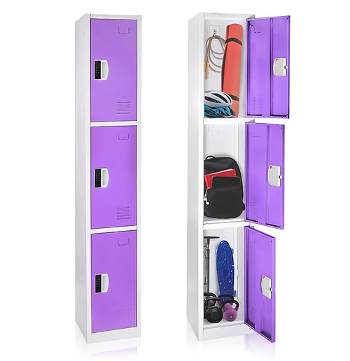Alpine ADI629-203-PUR-DL 72" H x 12" W Triple Tier Steel Storage Locker with Digital Lock, Purple