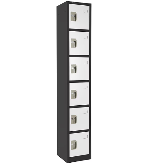 Alpine ADI629-206-B-W Large 6 Door Locker  Black Body With White Doors