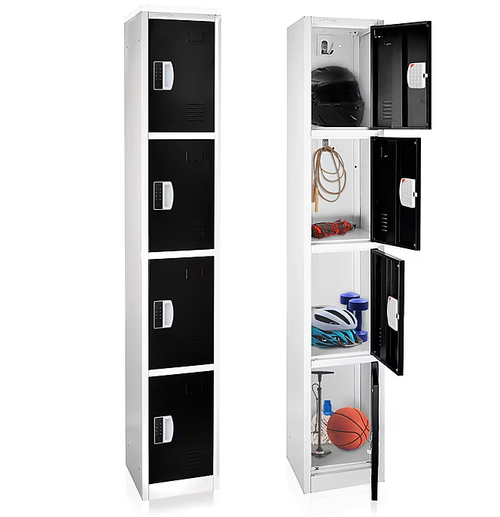 Alpine ADI629-204-BLK-DL 72" H x 12" W 4-Tier Steel Storage Locker with Digital Lock, Black