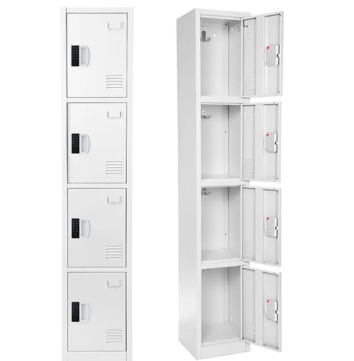 Alpine ADI629-204-WHI-DL 72" H x 12" W 4-Tier Steel Storage Locker with Digital Lock, White