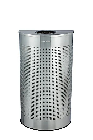 Alpine ALP438-12HR-SS 12 Gallon Stainless Steel Perforated Half Round Decorative Waste Receptacle