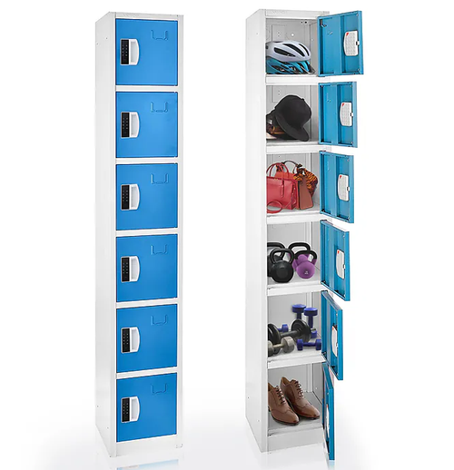 Alpine ADI629-206-BLU-DL 72" H x 12" W 6-Tier Steel Storage Locker with Digital Lock, Blue