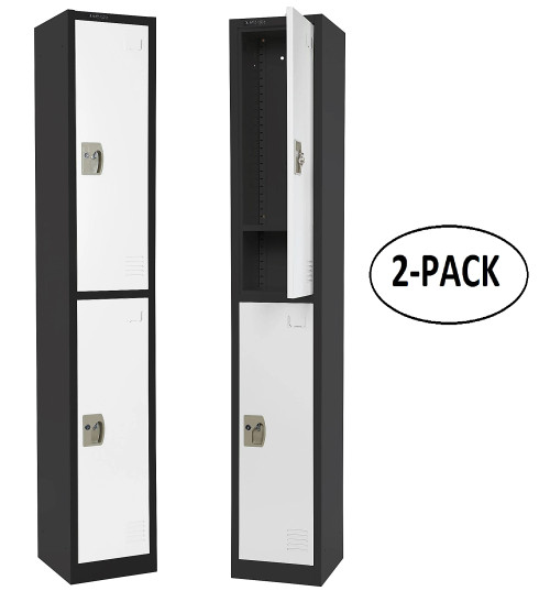 Alpine ADI629-202-B-W-PKG-2 Large 2 Door Locker  Black Body With White Doors 2-Pack